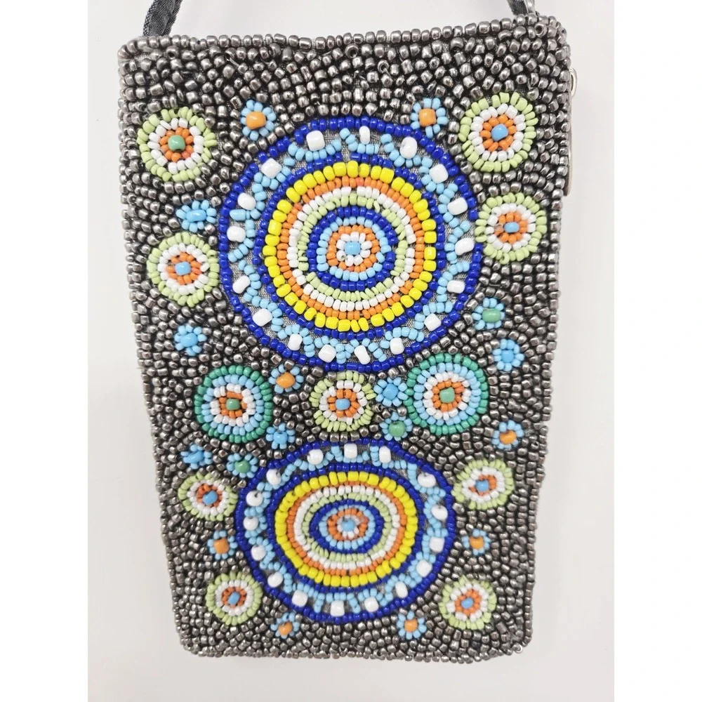 Bamboo Trading Co. Beaded Club Bag Wristlet‎ Purse Cross Body Phone Pouch Wallet